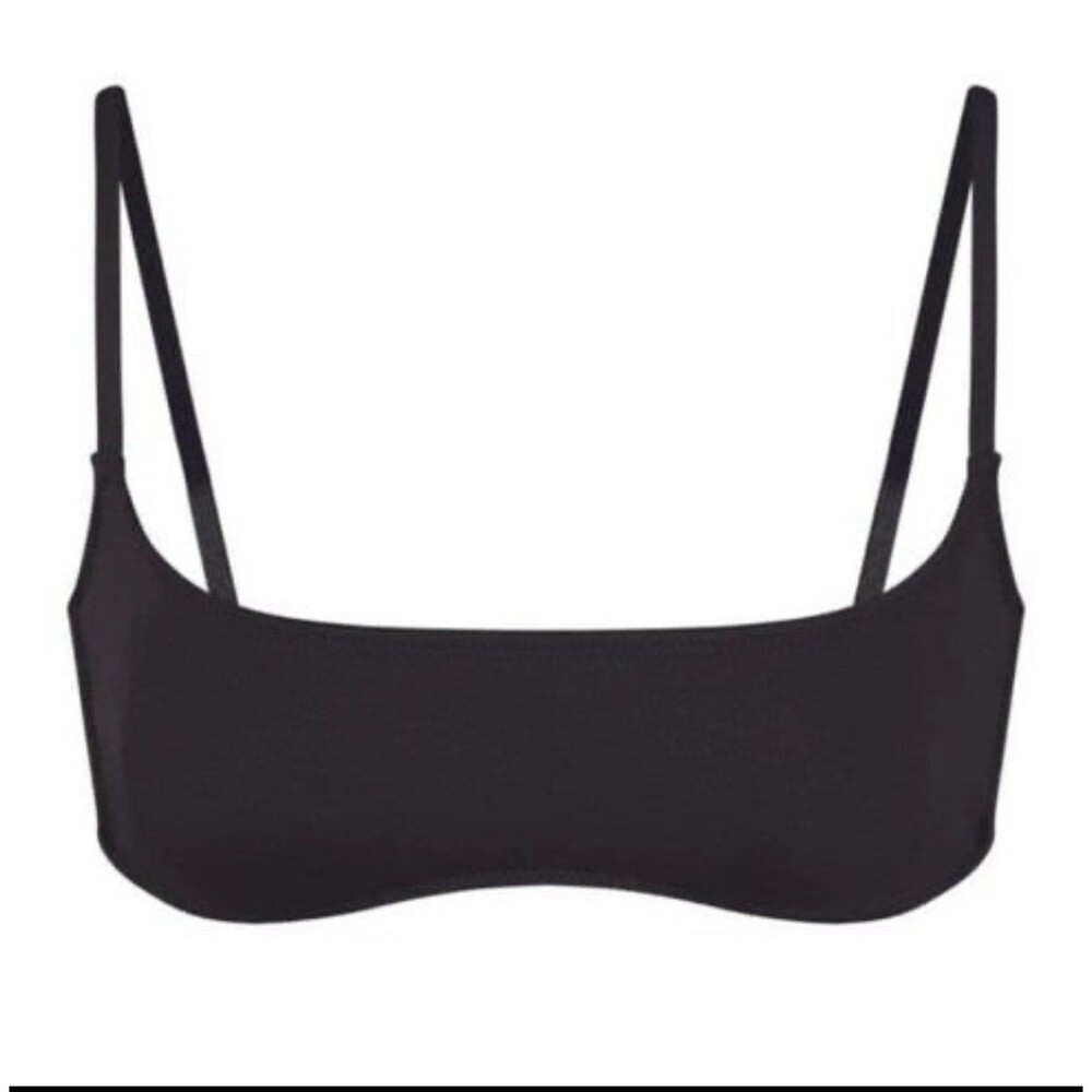 Skims Metallic Swim Micro Scoop Bikini Top Carbon